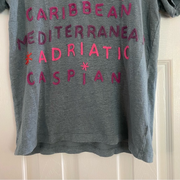 Anthropologie x Chaser Sea Tee Shirt Colorful Embroidered XS Linen Red Vacation - Picture 3 of 10